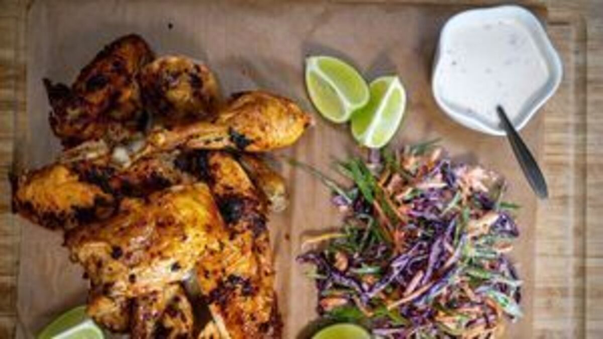 Harissa Spatchcock Chicken with Rainbow Slaw