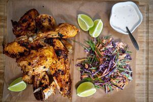 Harissa Spatchcock Chicken with Rainbow Slaw