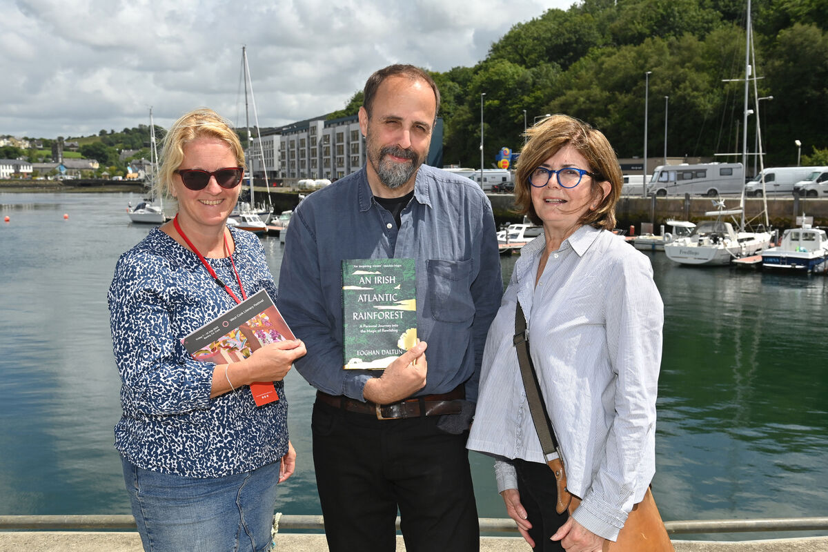 Kate Smyth, Bantry Bookshop (right) and Eimear O'Herlihy with Eoghan Daltun, the author of 'An Irish Atlantic Rainforest: A Personal Journey into the Magic of Rewilding at the West Cork Literary Festival in 2023. Picture: Dan Linehan Kate Smyth, Bantry Bookshop (right) and Eimear O'Herlihy with Eoghan Daltun, the author of 'An Irish Atlantic Rainforest: A Personal Journey into the Magic of Rewilding at the West Cork Literary Festival in 2023. Picture: Dan Linehan