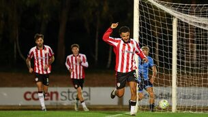 <p>New signing from Rochdale Tyler Smith was the hero for Derry against UCD. Pic: ©INPHO/Nick Elliott</p>