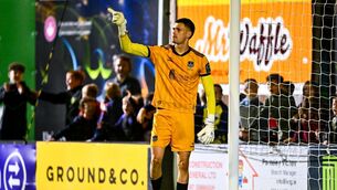 <p>Galway United goalkeeper Hugo Pires da Cunha celebrates after saving a penalty from Richard Ferizaj. Pic: Piaras Ó Mídheach/Sportsfile</p> <p>Galway United goalkeeper Hugo Pires da Cunha celebrates after saving a penalty from Richard Ferizaj. Pic: Piaras Ó Mídheach/Sportsfile</p>