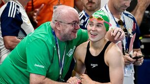 <p>Ellen Walshe of Ireland celebrates with her trainer Brian Sweeney after winning the 200m individual medley final at the European Aquatics Championships. Pic: ©INPHO/Giorgio Scala</p> <p>Ellen Walshe of Ireland celebrates with her trainer Brian Sweeney after winning the 200m individual medley final at the European Aquatics Championships. Pic: ©INPHO/Giorgio Scala</p>