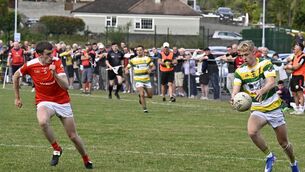 <p>Dylan O'Neill of Carbery Rangers has plenty of space before Ciaran Coombes of O'Donovan Rossa tries to close him down in the McCarthy Insurance Senior A Football Championship in Union Hall. Picture: Martin Walsh.</p>