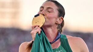 <p>Kate O’Connor of Ireland celebrates with her gold medal after winning the women’s heptathlon during day six of the European Athletics Championships 2026 at Alexander Stadium in Birmingham. Pic: Sam Barnes/Sportsfile</p>