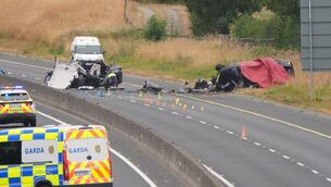 <p>The scene of the crash on the M9 northbound at Junction 3 in Co Kildare. Picture: Niall Carson/PA Wire</p>