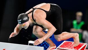 <p>Ireland’s Mona McSherry enters the water. Pic: Giorgio Scala/Inpho</p>