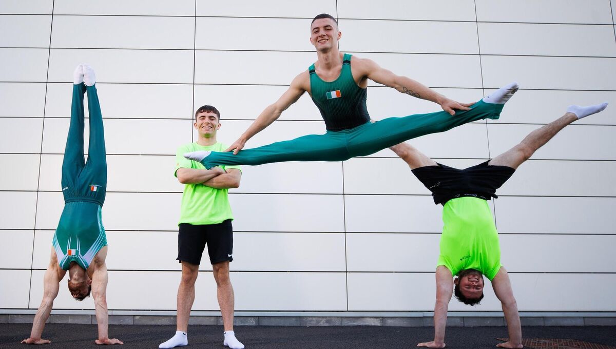 The Gymnastics Ireland Men’s Senior team Rhys McClenaghan (23), Dominick Cunningham (27), Daniel Fox (26), Eamon Montgomery (19) &amp; Ewan McAteer (23) at Sport Ireland Campus, Dublin. Pic:  ©INPHO/James Crombie