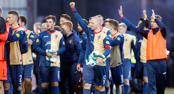 East Kilbride players acknowledge the fans after the William Hill Scottish Cup fifth round match at the Excelsior Stadium. Photo: Danny Lawson/PA