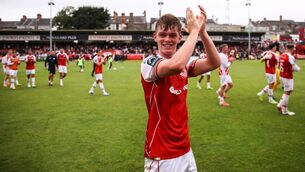 <p>St Patrick's Athletic's Sam Rooney celebrates after the match. Pic: INPHO/Ben Brady</p>