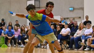 <p>Sean Kerr of Breachach, Co. Tyrone, in action against Cian Dunning of Conna, Co. Cork during the Irish Wallball Nationals Men's Open Final. Pic: Stephen Marken.</p> <p>Sean Kerr of Breachach, Co. Tyrone, in action against Cian Dunning of Conna, Co. Cork during the Irish Wallball Nationals Men's Open Final. Pic: Stephen Marken.</p>