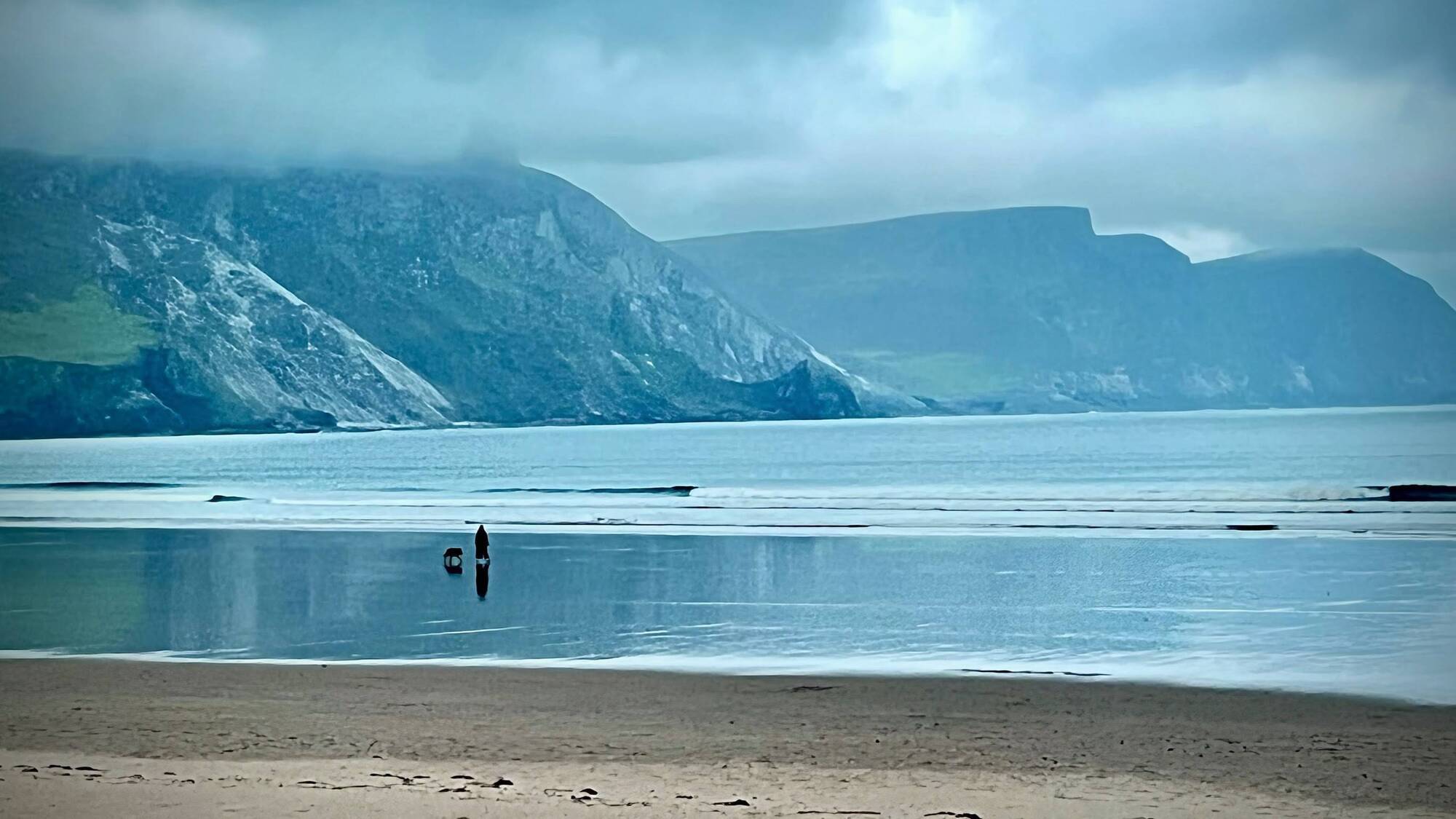 Walking the dog on Keel Beach in Achill. 