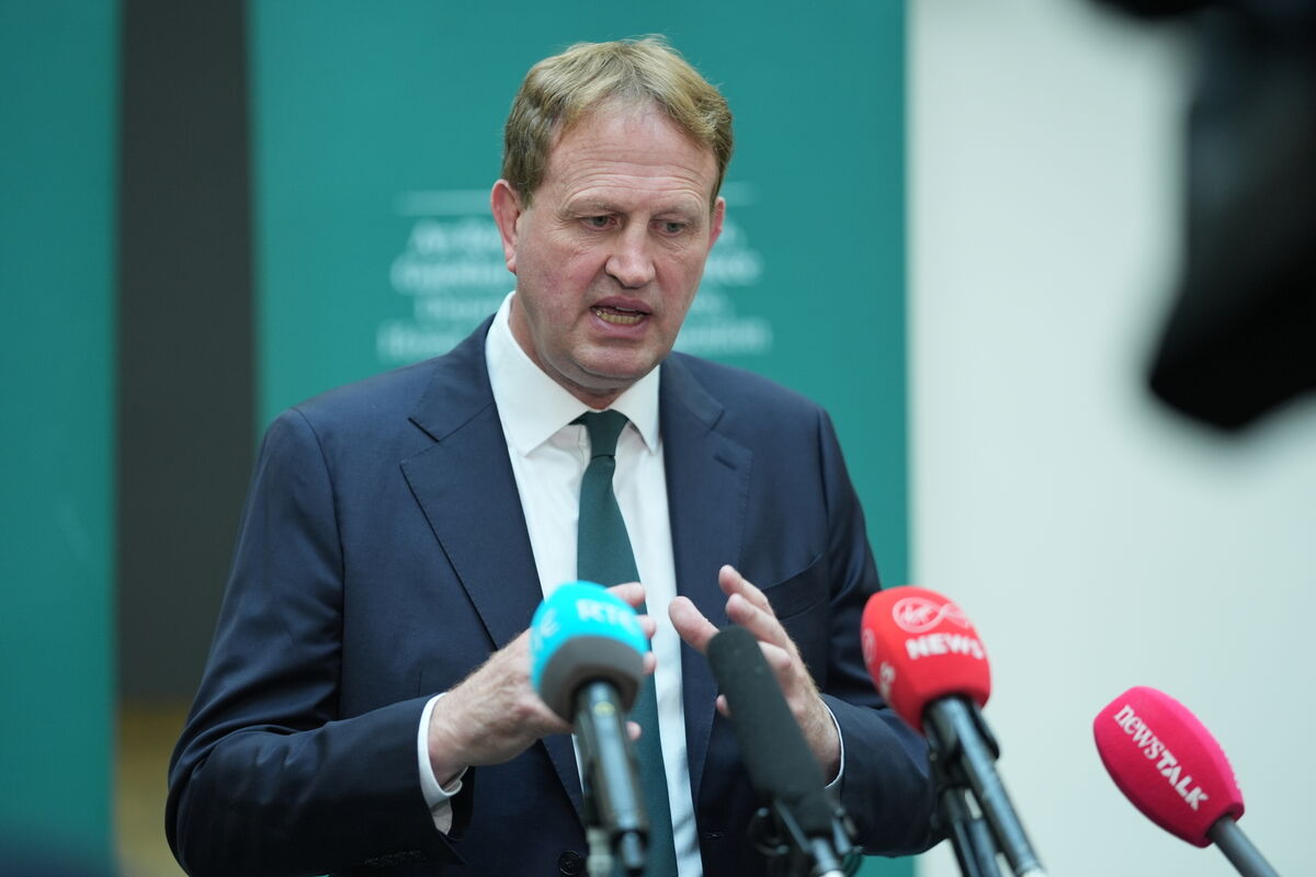 Justice minister Jim O'Callaghan speaking to members of the media at the Department of Justice in Dublin on Monday. Picture: PA