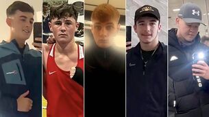 <p>M9 Kildare Crash Victims, L-R: Alex McCarthy, Joey Carthy, Kamil Pustkowski, Jack Kennedy, Jeremy O'Brien </p>