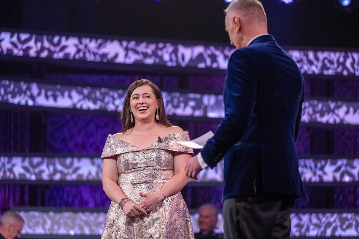 Chicago Rose Fiona Gaffney with Rose of Tralee co-presenter Dáithí Ó Sé on Monday night. Picture: Domnick Walsh Chicago Rose Fiona Gaffney with Rose of Tralee co-presenter Dáithí Ó Sé on Monday night. Picture: Domnick Walsh