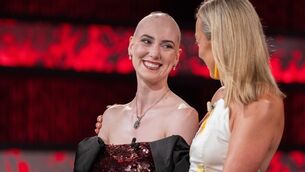 <p>Westmeath Rose Caoilfhinn Ní Choiligh on stage at the Kerry Sports Academy, MTU, with Kathryn Thomas during the Rose of Tralee International Festival TV Rose Selection night on Monday. Picture: Domnick Walsh </p>
