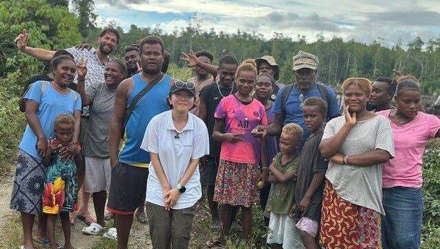 Maurice Sadlier with members of the Maeana community on the Solomon Islands.
