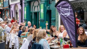 <p>Diners gathered on Pembroke Street on Sunday afternoon for the Cork on a Fork long table event. Picture: ThaliaGreaux</p>