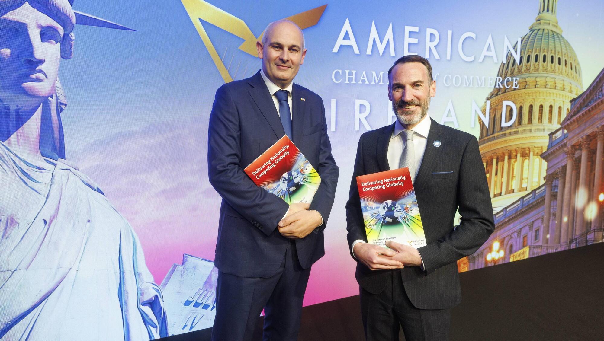 AmCham president Mark Cockerill and Paul Sweetman, AmCham chief executive at the launch of its pre-budget submission. Picture: Conor McCabe