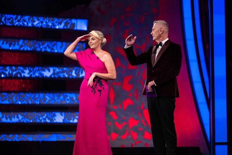 Louth Rose Chloe Moran with Dáithí Ó Sé during the Rose of Tralee finale on Tuesday. Picture: Domnick Walsh