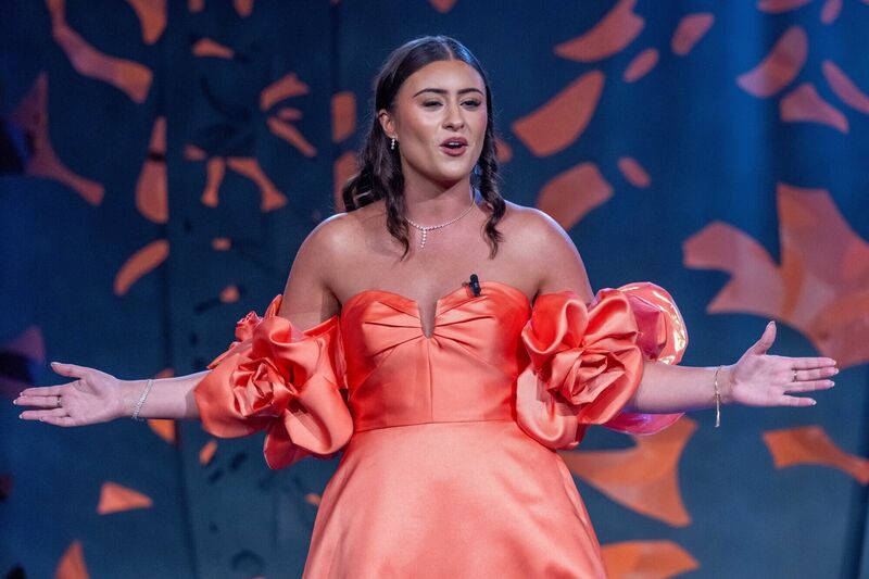 Roscommon Rose Rebecca Collins revealed that her students had helped design her fabulout gown for the Rose of Tralee finale. Picture: Domnick Walsh