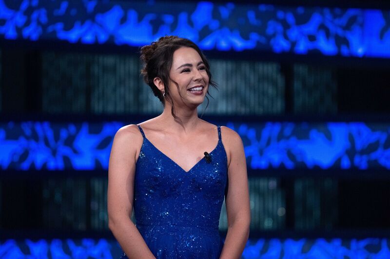 Sligo Rose Bethany McLoughlin chatting with Dáithí Ó Sé during the Rose of Tralee finale on Tuesday night. Picture: Domnick Walsh