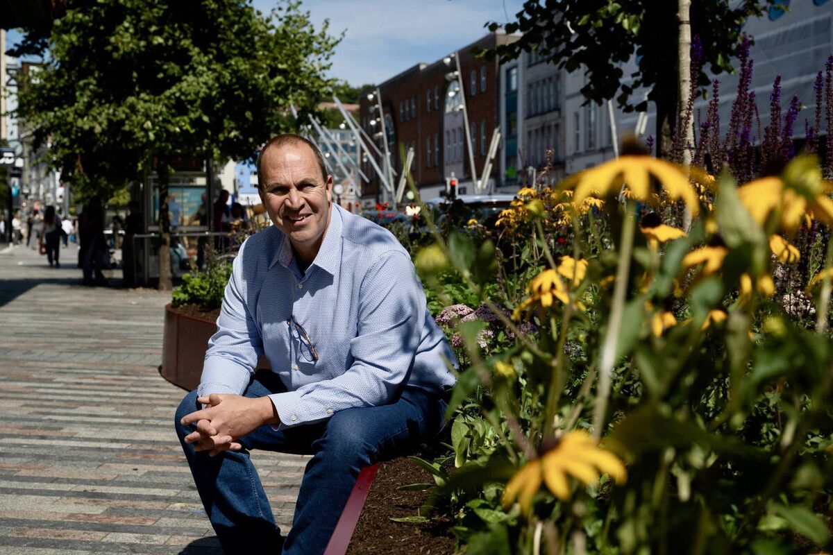 Peter Dowdall, seated by the new planting boxes this week.