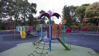 An empty Colourful children playground in the middle of the park