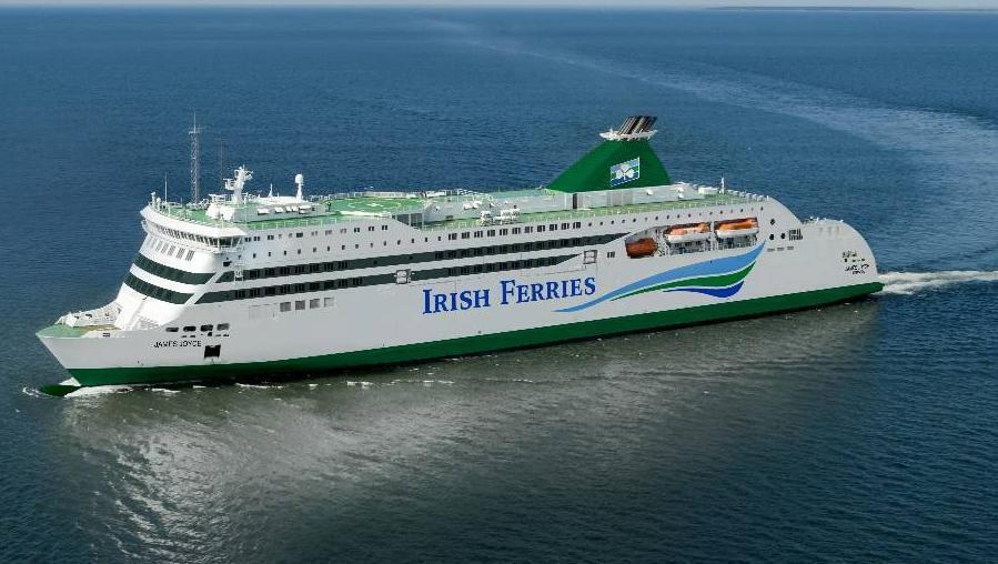 The Irish Ferries vessel James Joyce. Revenues at ferry operator Irish Continental Group increased by €50m to €359.9m in the first half of the year, but higher fuel costs were a factor as profits slipped 2.% to €24m.