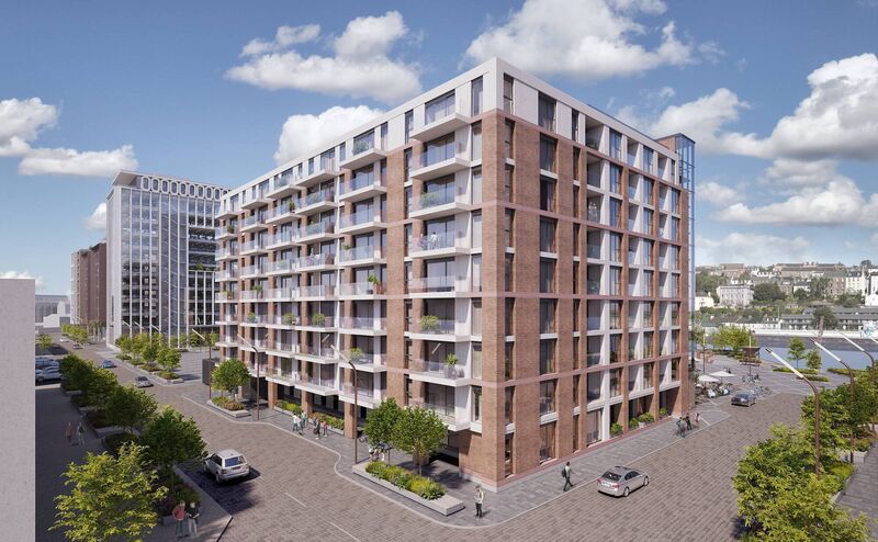 A generated image of the proposed apartments to the side and rear of the iconic Odlums building. A generated image of the proposed apartments to the side and rear of the iconic Odlums building.