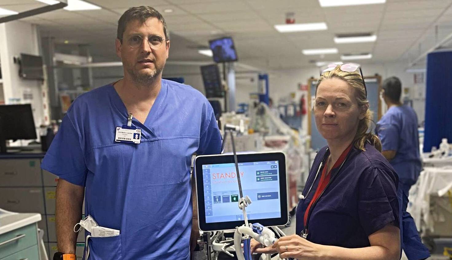 Professor Ignacio Martin-Loeches, professor of medicine at Trinity’s School of Medicine and consultant in intensive care medicine at St James’s Hospital and Emily Naylor Jones, co-founder and commercial lead of the NOVAP medical team, from Trinity’s School of Engineering.