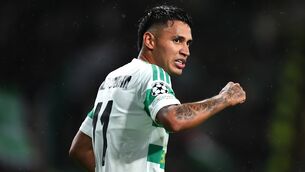 <p>Celtic's Camilo Duran celebrates. Pic: Andrew Milligan/PA Wire.</p>