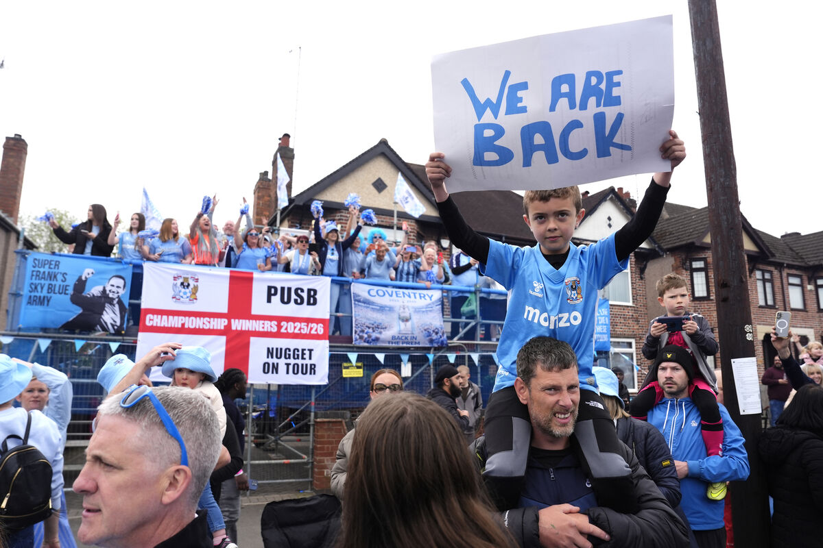 Coventry City fans during a victory parade after the club clinched the Sky Bet Championship title with a convincing 5-1 victory over Portsmouth in April. Pic James Warwick