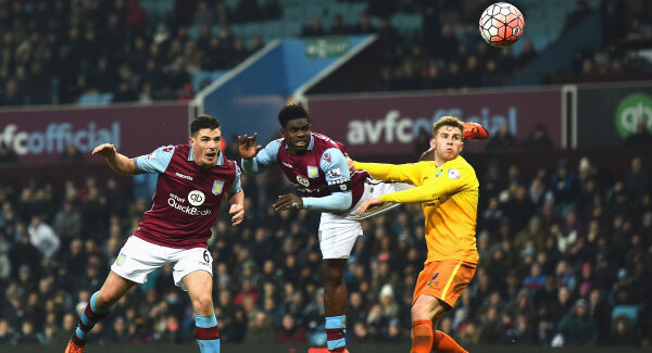 Ciaran Clark scores his side’s first goal at Villa Park. Photo: Laurence Griffiths/Getty Images Ciaran Clark scores his side’s first goal at Villa Park. Photo: Laurence Griffiths/Getty Images