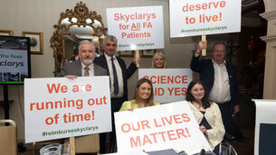 <p>Cllr Ken O'Flynn with Independent TDs Richard O'Donoghue and Michael Collins and Emily Felix at the Friedreich's ataxia press conference at Buswells Hotel. Picture: Leah Farrell</p>