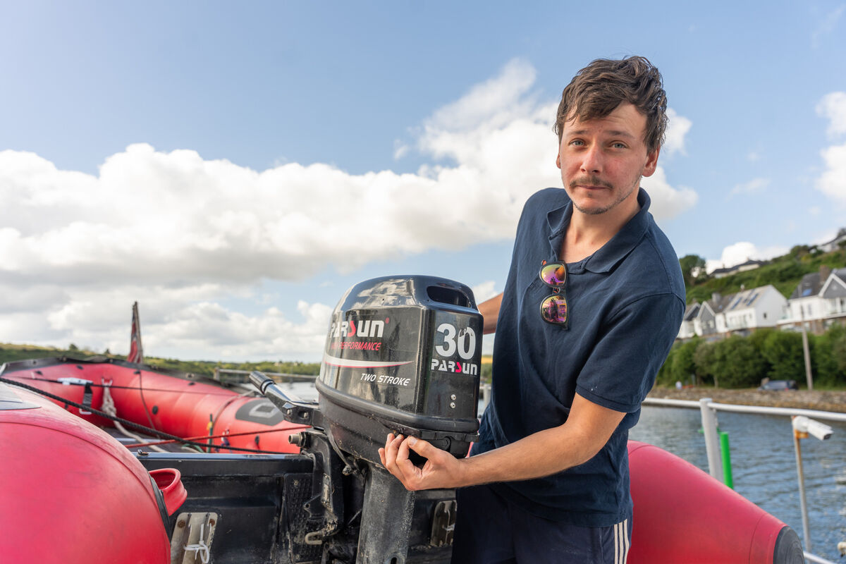 Activist Fionn MacArthur maintaining the lifeboat. Picture: Noel Sweeney