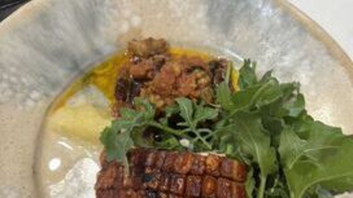 Roast Pork with Crackling and Spiced Aubergines in the Pickling Style