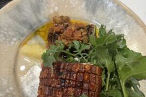 Roast Pork with Crackling and Spiced Aubergines in the Pickling Style