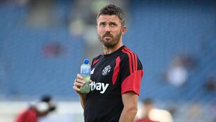 <p>Manchester United manager Michael Carrick is pictured during the pre-season friendly match between Leeds United and Manchester United at Croke Park on August 12, 2026 in Dublin, Ireland. (Photo by Charles McQuillan/Getty Images)</p>
