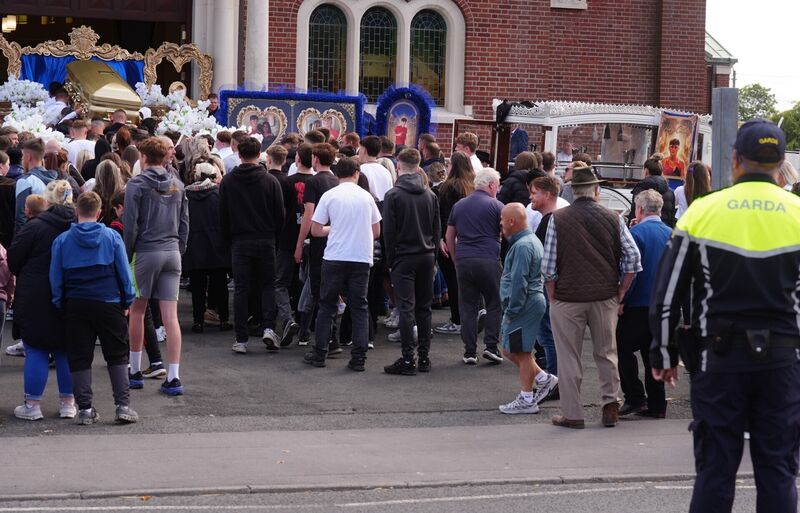 The coffin is carried into St. Michael the Archangel Church in Athy, for the funeral of Joe Carthy, 15, one of the five teenagers who died in a horror motorway crash in Co Kildare last weekend. Picture: Brian Lawless/PA Wire