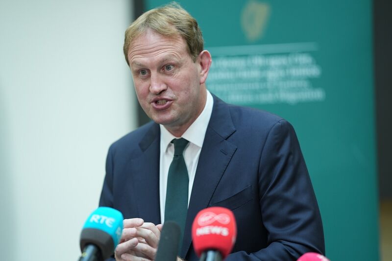 Justice Minister Jim O'Callaghan speaking to members of the media at the Department of Justice in Dublin, following a crash on the M9 northbound at Junction 3 in Co Kildare where five teenagers, all occupants of one of the vehicles, died and four people were seriously injured after a head-on collision between two cars. Picture: Niall Carson/PA Wire
