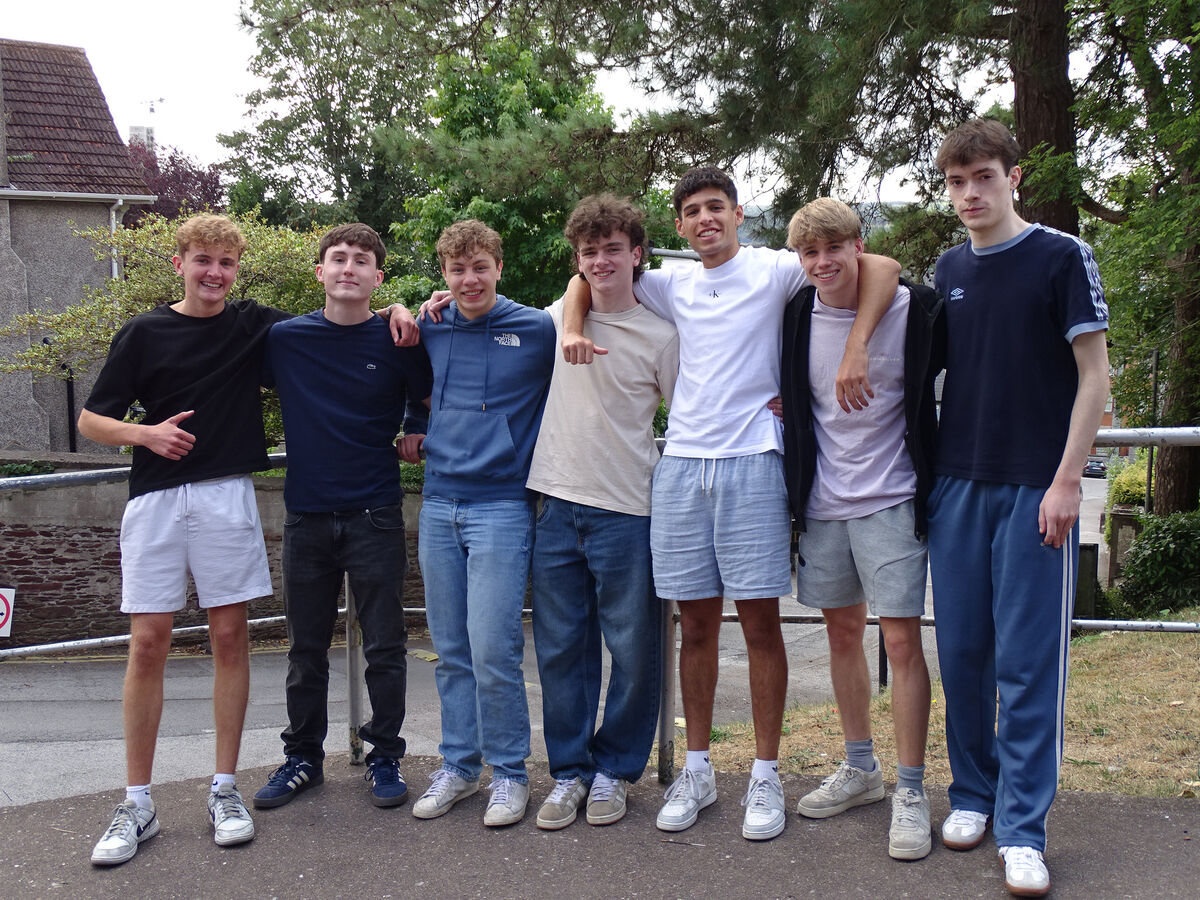 Peter Creagh, Alessandro Siynardi, Luke MacMullan, Seán McSweeney, Aaron Sidhu, Ethan Wyse and Daniel Fitzsimons, students at Christian Brothers College (CBC), Cork, celebrate their Leaving Cert results. Eight CBC students achieved the maximum 625 points, with one of the eight, Guan Lin, not pictured. Picture: Christian Brothers College in Cork Peter Creagh, Alessandro Siynardi, Luke MacMullan, Seán McSweeney, Aaron Sidhu, Ethan Wyse and Daniel Fitzsimons, students at Christian Brothers College (CBC), Cork, celebrate their Leaving Cert results. Eight CBC students achieved the maximum 625 points, with one of the eight, Guan Lin, not pictured. Picture: Christian Brothers College in Cork