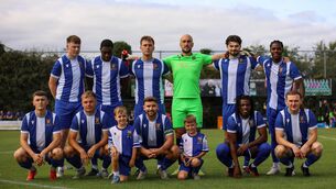 <p>The College Corinthians team that faced Drogheda United in the FAI Cup last 16 at Castletreasure. Picture: Isabelle O'Connor.</p>