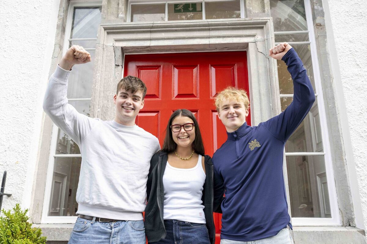 Yeats College Galway students Rory Cormican, who got 589 points and will go on to study psychology; Maya Kulendran from Castlebar who also got 589 and wants to study medicine; and Mark Spelman from Ardrahan who racked up 518 points. Picture: Andrew Downes/Xposure