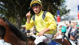 <p>Jockey Tom Marquand after riding Infraad to victory in the Sky Bet Melrose Handicap during day four of the Sky Bet Ebor Festival at York Racecourse. Picture: Richard Sellers/PA Wire. </p>