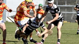 <p> Cormac Walsh, Midleton goes flying following a tackle in the CO-OP Superstores Premier Senior Hurling championship game: Newcestown vs Midleton at Pairc Ui Rinn on Saturday. Picture: Larry Cummins</p>
