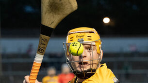 <p>Ross O'Sullivan of Na Piarsaigh keeps a close eye on the sliotar. Pic: Howard Crowdy</p>