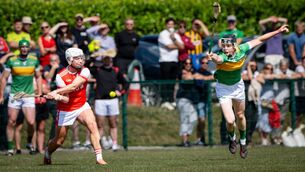 <p>Castlelyons’ Oscar Hallihan stretches to block a shot from Watergrasshill’s Aaron Spriggs. Pic: Chani Anderson</p> <p>Castlelyons’ Oscar Hallihan stretches to block a shot from Watergrasshill’s Aaron Spriggs. Pic: Chani Anderson</p>