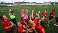 Katie Corrigan is thrown into the air by her teammates in celebrating her twenty first birthday 22/8/2026