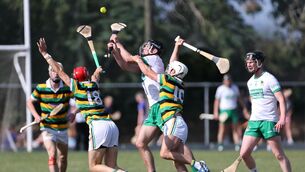 <p>ROY OF THE ROVERS: Conor McCarthy and Lee Quilligan challenge Conor Noonan, Kanturk for the ball. Pic: Jim Coughlan.</p>