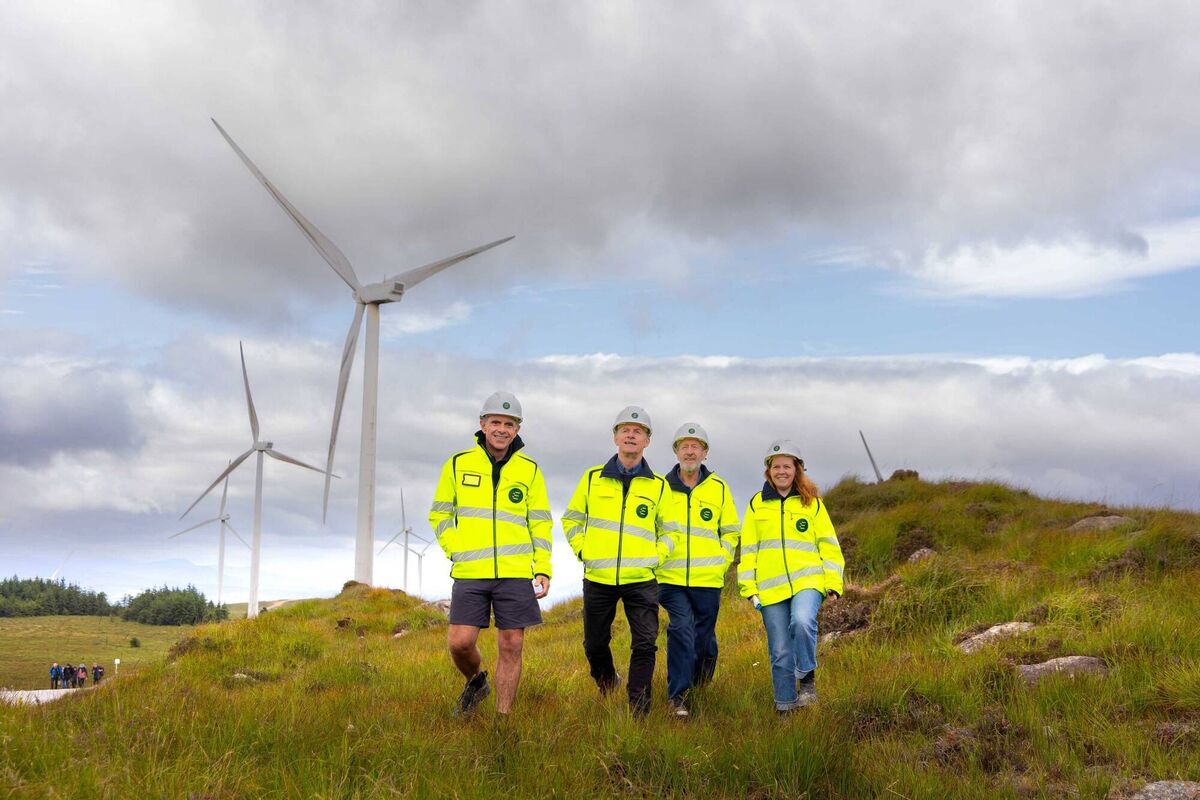 Brendan O’Brien, Kerry Orienteering​; Kieran White, CEO​, Perigus Energy​; Sean Kelly MEP​ and Sarah Foley, Perigus Energy at an event last month to celebrate 20 years of renewable energy generation at its wind farm in Kilgarvan, County Kerry. Picture: Alison Miles/OSM